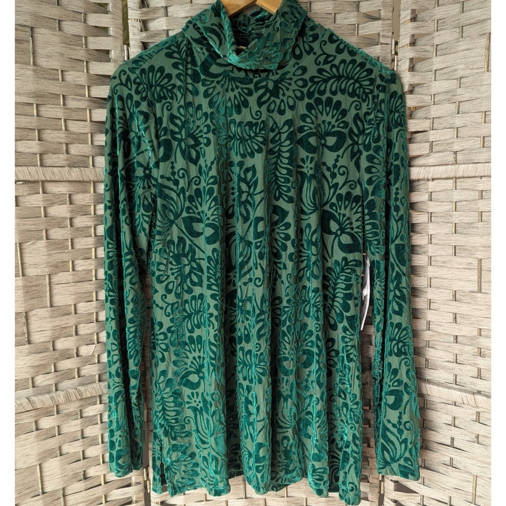 Soft Surrounds‎ Walden Burnout Velvet Mockneck Emerald Green Top Womens M NWT
